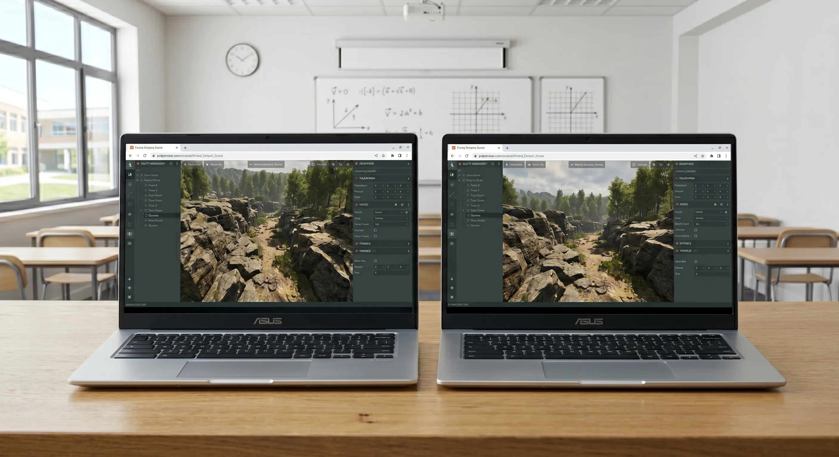 Students learning 3D game development with PlayCanvas on Chromebooks